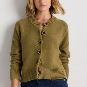 Quince 100% Cotton Herb Green Cropped Cardigan